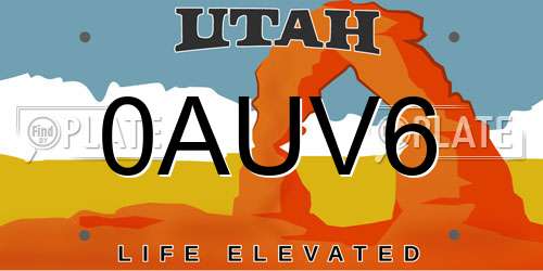 0AUV6 Utah License Plate