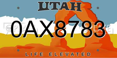 0AX8783 Utah License Plate