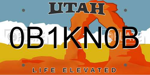 0B1KN0B Utah License Plate