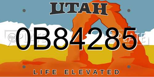 0B84285 Utah License Plate