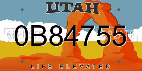 0B84755 Utah License Plate