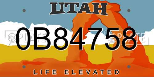 0B84758 Utah License Plate