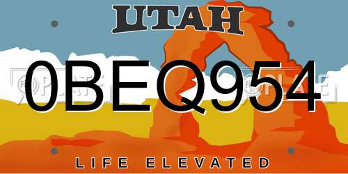 0BEQ954 Utah License Plate