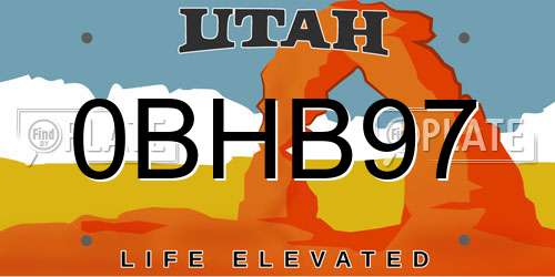 0BHB97 Utah License Plate