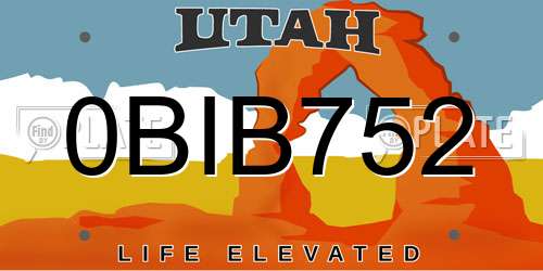 0BIB752 Utah License Plate
