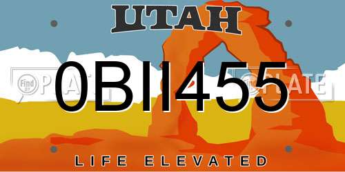 0BII455 Utah License Plate