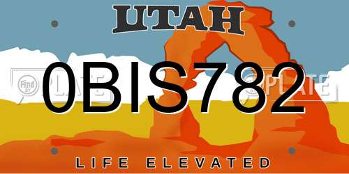 0BIS782 Utah License Plate