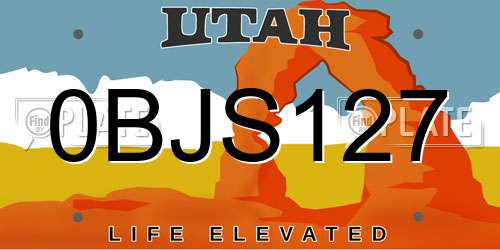 0BJS127 Utah License Plate
