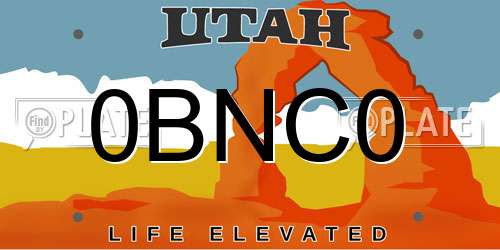 0BNC0 Utah License Plate