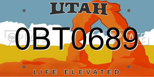 0BT0689 Utah License Plate