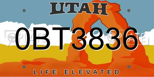 0BT3836 Utah License Plate