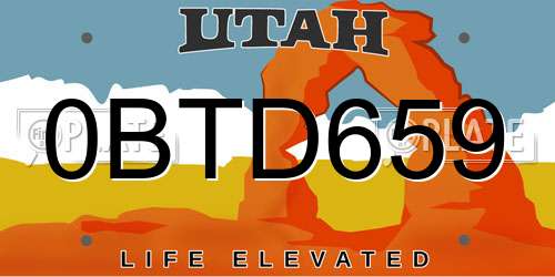 0BTD659 Utah License Plate