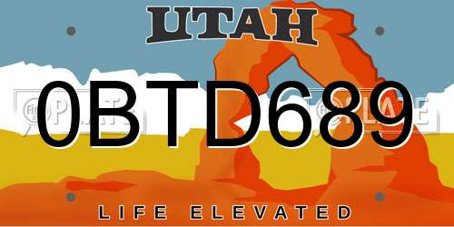 0BTD689 Utah License Plate