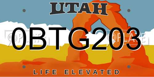 0BTG203 Utah License Plate