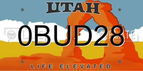 0BUD28 Utah License Plate