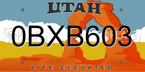 0BXB603 Utah License Plate
