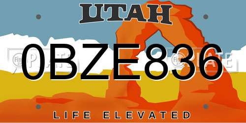 0BZE836 Utah License Plate