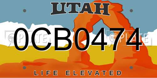 0CB0474 Utah License Plate