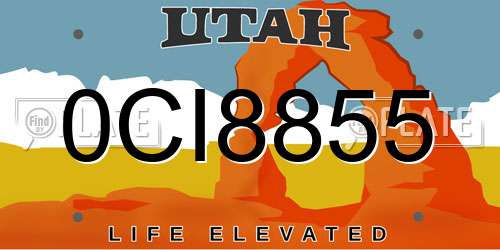 0CI8855 Utah License Plate
