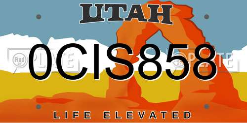 0CIS858 Utah License Plate