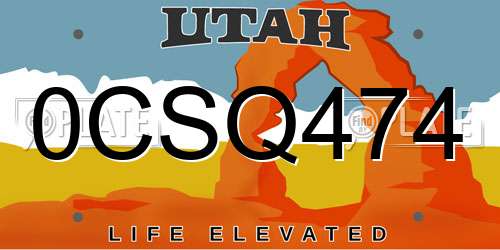 0CSQ474 Utah License Plate