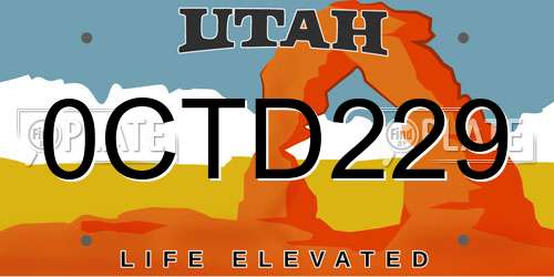 0CTD229 Utah License Plate