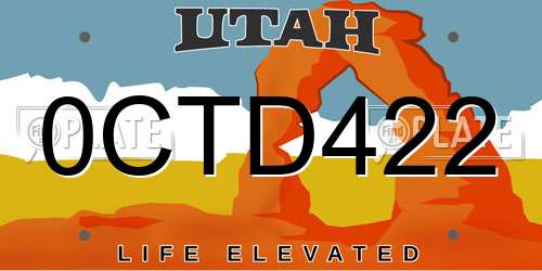 0CTD422 Utah License Plate