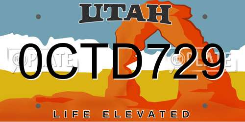 0CTD729 Utah License Plate