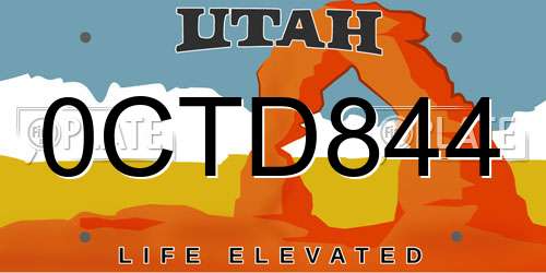 0CTD844 Utah License Plate