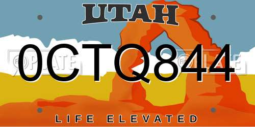 0CTQ844 Utah License Plate