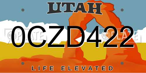 0CZD422 Utah License Plate