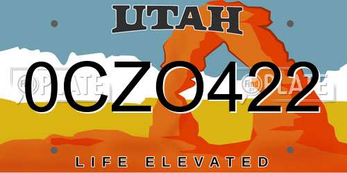0CZO422 Utah License Plate