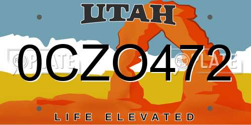 0CZO472 Utah License Plate