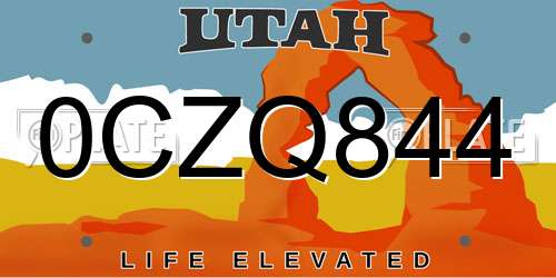 0CZQ844 Utah License Plate
