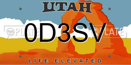 0D3SV Utah License Plate