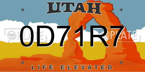 0D71R7 Utah License Plate