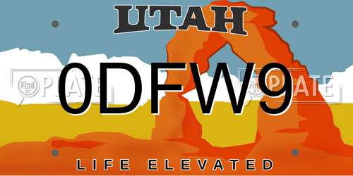 0DFW9 Utah License Plate