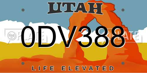 0DV388 Utah License Plate