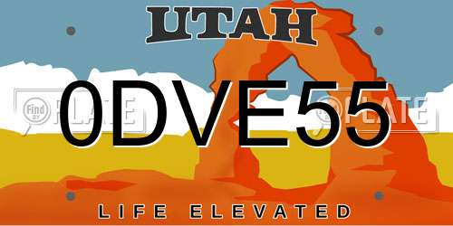 0DVE55 Utah License Plate