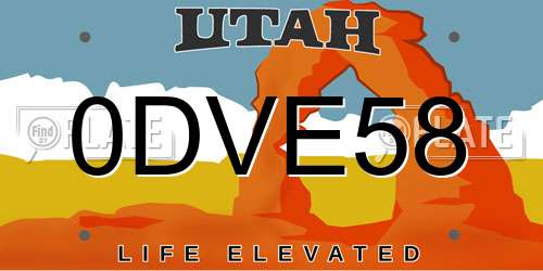 0DVE58 Utah License Plate