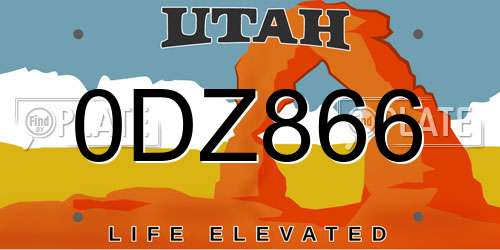 0DZ866 Utah License Plate