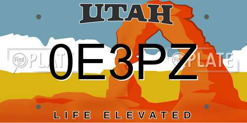 0E3PZ Utah License Plate