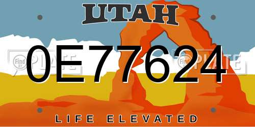 0E77624 Utah License Plate