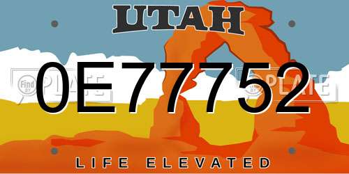 0E77752 Utah License Plate