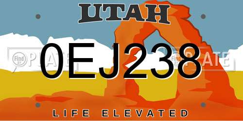 0EJ238 Utah License Plate