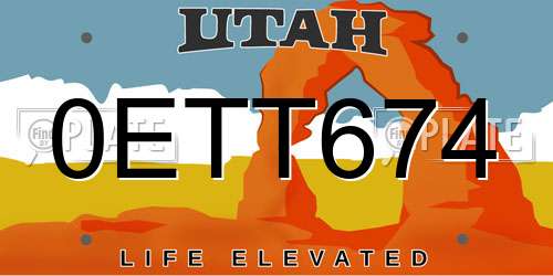 0ETT674 Utah License Plate