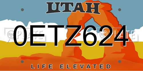 0ETZ624 Utah License Plate