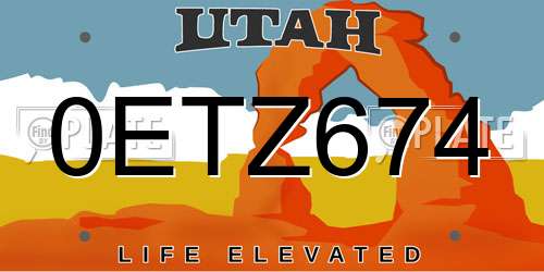 0ETZ674 Utah License Plate