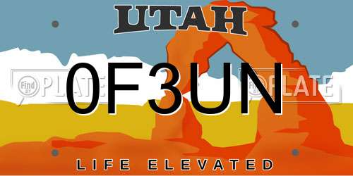 0F3UN Utah License Plate