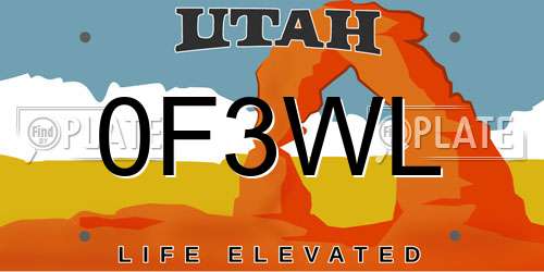0F3WL Utah License Plate